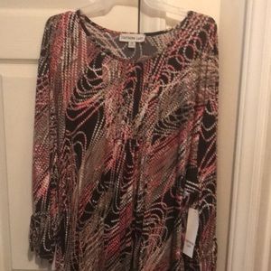 Southern lady black, white, pink patterned blouse
